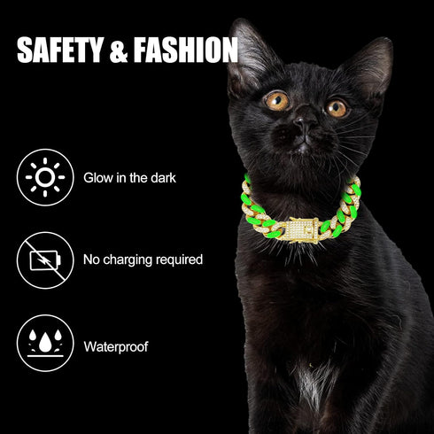 Dog Chain Cuban Collars,Walking Dog Metal Chain Choke Collar with Design Secure Buckle,Pet Cuban Crystal Collar Necklace Accessories for Small Med...