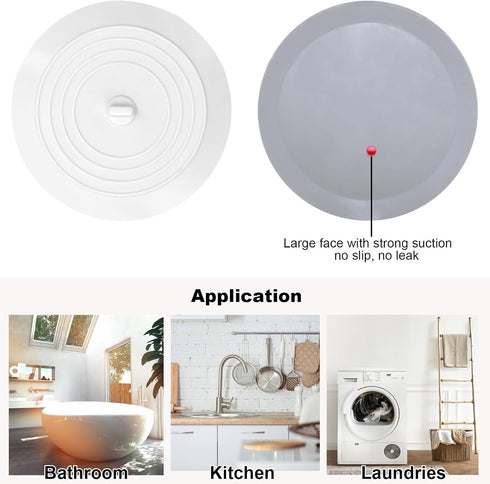 Bathtub Drain Stopper 3 Pack, V-TOP 5inch Tub Stopper Bathtub Drain Cover, Silicone Bath Tub Plug Essentials Flat Suction for Kitchen Bathroom Lau...