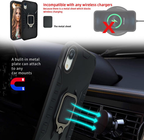 MODOS LOGICOS Case for iPhone XR, Dual Layers Shockproof Protective Case with Built-in 360 Metal Rotating Ring Kickstand, Working with Any Magneti...
