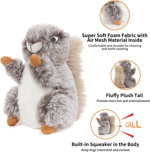Dog Toys Plush Squirrel Dog Toy Stuffed Animals Chew Toy Soft Squeaky Dog Gift Toys for Small Medium Big Large Dogs Pet...