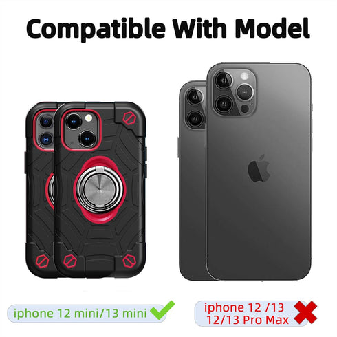 KCJ for iPhone 13 Mini case/iPhone 12 Mini case 5.4 Inch with Ring Holder, with 2 Pack Screen Protector + 1 Pack Camera Lens Protector,Heavy-Duty ...
