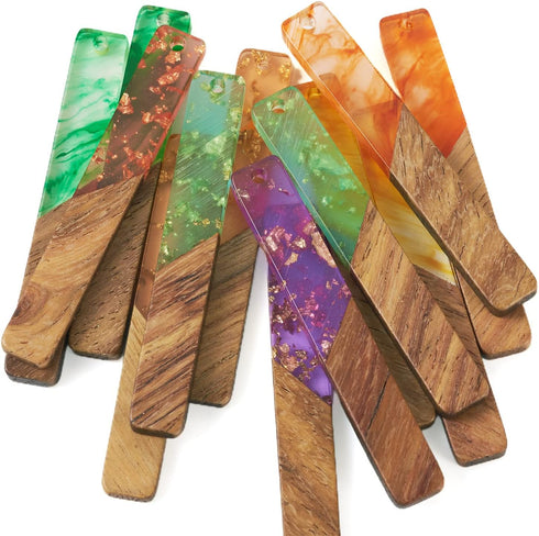 Pandahall 20Pcs Rectangle Resin Wooden Charms Two Tone Earring Charms Geometry Vintage Resin Wood Statement with Gold Foil for DIY Earring Jewelry...