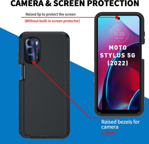 Anloes Case for Motorola Moto G stylus 5G 2022, Defender Phone Case Heavy Duty Shockproof Dustproof Rugged Protective, 3 in 1 Bumper Cover Black(w...
