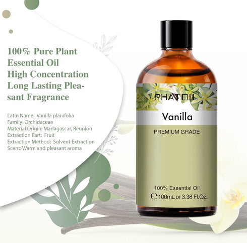 100ML Vanilla Essential Oil, Huge 3.38fl.oz Bottle Vanilla Oil, Pure Aromatherapy Essential Oils for Diffuser, Humidifier, Scented Oils for Soap, ...