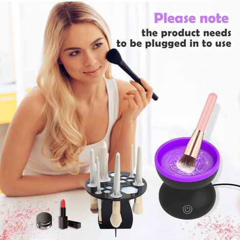Electric Makeup Brush Cleaner with Drying Rack, Luxiv 2 In 1 Wash&Dry Makeup Brush Cleaner Machine Fit for All Size Brush Automatic Spinner Machin...