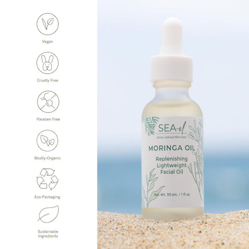 Moringa Seed Facial Oil Drops Super Moisturizing Antioxidant-Rich Glow with Sea Kelp & Vitamin E - Daily Face Primer & Replenishing Vegan Skincare...