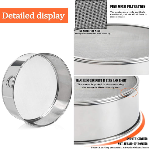 Flour Sifter Small Sifter 6 Inch Tamis Sifter 60 Mesh Stainless Steel Fine Mesh Strainers Flour Sieve, Round Flour Sifter for Baking Cake Bread, w...