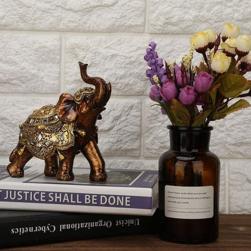 Golden Elephant Statue, Resin & Wood Grain Collectible Figurine, Feng Shui Lucky Elephant Sculpture for Home TV Cabinet...
