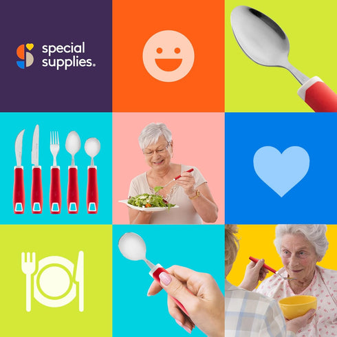 Special Supplies Adaptive Utensils 5-Piece Set Non-Weighted, Non-Slip Handles for Hand Tremors, Arthritis, Parkinson’s or Elderly Use - Stainless ...