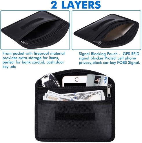 Fireproof Faraday Bag with Zipper Anti-Tracking EMF GPS RFID Car Key Signal Blocker Wallet Shielding Pouch Protective Case for Cell Phone Privacy ...