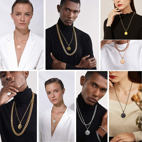 PROSTEEL Men Necklaces Hip Hop Chain Bible Verse Lords Prayer Praying Hands Africa Gold Medallion Coin Necklace Pendant...