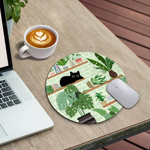 Cat Mouse Pad, Cute Small Mouse Pads for Desk, Round Travel Mousepad for Wireless Mouse Gaming Work Laptop, Plant Leave Mini Computer Mouse Mat, H...