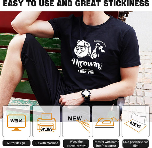 Heat Transfer Vinyl for T-Shirts,12" x 10ft White HTV Vinyl Rolls - Iron on Vinyl Compatible for All Cutting Machine, Easy to Cut & Weed for DIY H...
