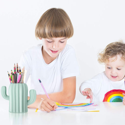 2 Pieces Cactus Pen Holder Cactus Pen Pencil Container Desktop Supplies Pen Cups Cosmetic Makeup Brush Holder for Student Multifunction Storage Bo...