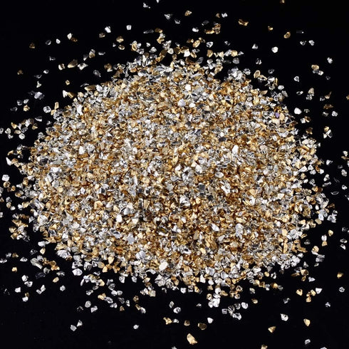 Crushed Glass Irregular Metallic Chips Sprinkles Chunky Glitter Gold & Sliver Plated 100g 2-4mm for Nail Arts Craft DIY Vase Filler Epoxy Resin Mo...