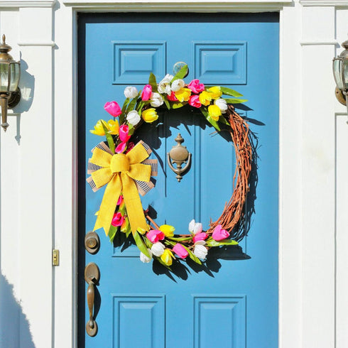 Large Yellow Burlap Spring Wreath Bow Decoration Ribbon Bows Tree Topper Decorative Ornaments for Spring Summer Party Home Decor...