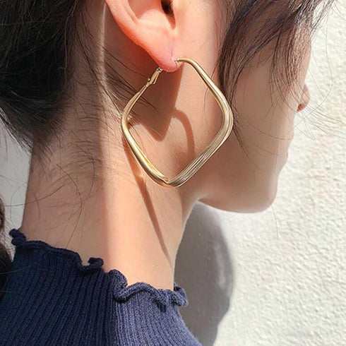 Large Square Drop Earrings Minimalist Hollow Square Hoop Earrings Gold Geometric Dangle Earrings Big Square Huggie Hoop Earring Jewelry for Women ...