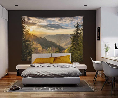 KJONG Autumn Sunrise Great Mountains Tennessee Great Forest Woods National Sunrise North Country Wilderness Park Decorative Tapestry,60X80 Inches ...