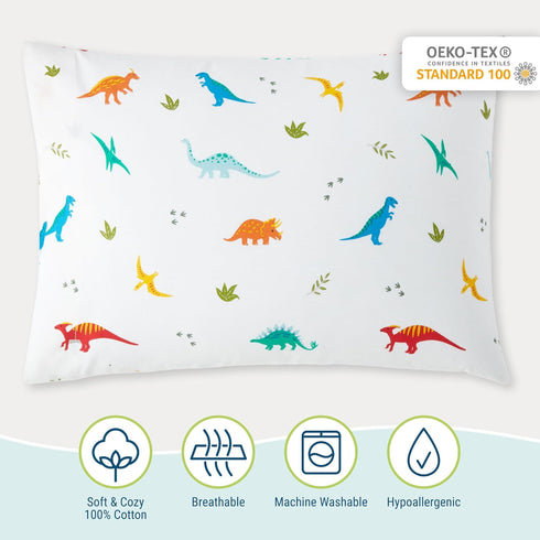 Wildkin 100% Cotton Kids Pillowcase – Soft, Breathable & Standard Size (20x30) - Jurassic Dinosaurs...