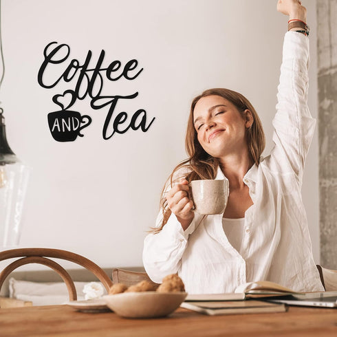 Ferraycle Coffee Sign Metal Hanging Wall Art 12 x 10.2 Inch Black Wall Decor Cafe Bar Letter Sign for Cafe Farmhouse Kitchen(Coffee and Tea)...