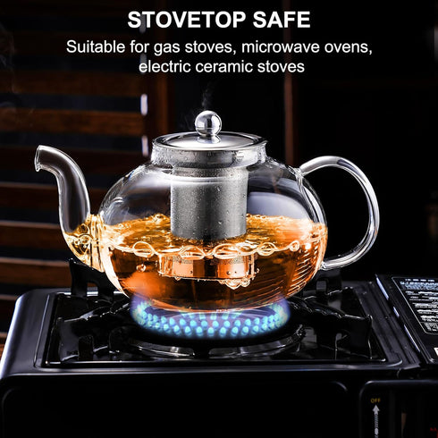 PARACITY Glass Teapot Stovetop 40 OZ/1200ml, Borosilicate Clear Tea Kettle with Removable 18/8 Stainless Steel Infuser, Teapot Blooming and Loose ...