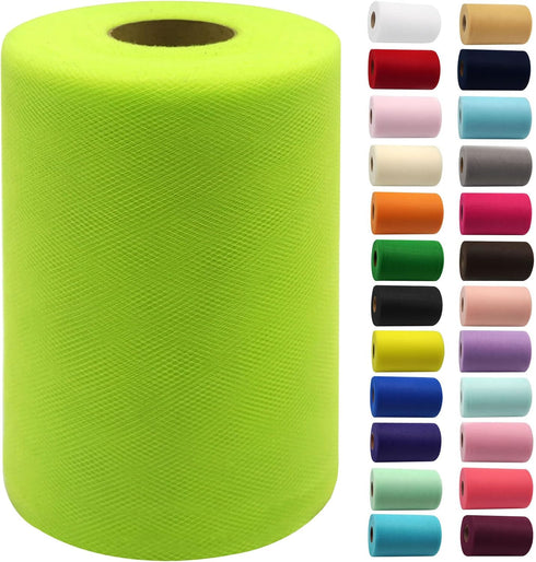 Lime Green Tulle Fabric Rolls 6 Inch by 100 Yards (300 feet) Fabric Spool Tulle Ribbon for DIY Tutu Bow Halloween Decorations Baby Shower Birthday...