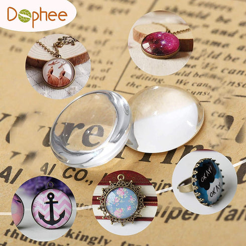 dophee Round Glass Cabochon for Jewelry Making, Clear Dome Tiles Cabochons with Flat Back, Dome Bead Cameo Cabochon Tile for DIY Craft Photo, Pend...