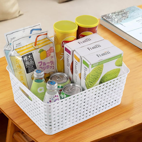 Obstnny Plastic Storage Baskets for Organizing, White Plastic Basket Bins, Set of 4...