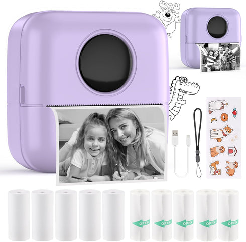 HuiJuKeJi Mini Sticker Printer Bluetooth Smart Pocket Inkless Thermal Printer with 11 Rolls Thermal Paper and Sticker for iOS&Android, Portable Re...