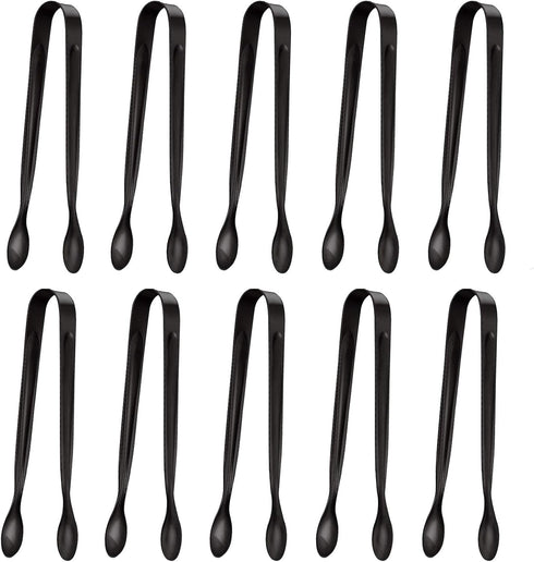 10 Pack Small Ice Tongs Sugar Tongs, Stainless Steel Mini Serving Appetizers Tongs for Party Coffee Tea Wine Bar Kitchen (Black)...
