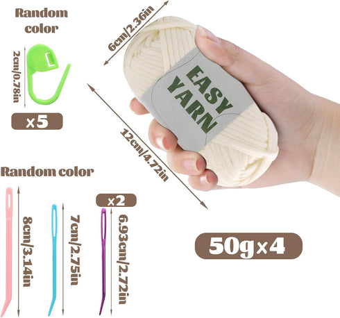 Yarn for Crocheting, Crochet Yarn, Easy yarn, Beginners Yarn for Crocheting with Easy-to-See Stitches, Stitch Marker, and Elbow Needle Cotton Yarn...