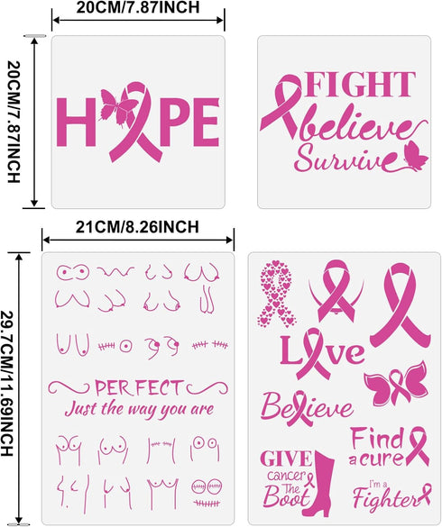 Cancer Awareness stencil,Pink Ribbon Stencils,Heart Cancer Ribbons,Reuseable Stencil Templates for Painting on Paper,Wood,Tile,Canvas,Floor and Wa...