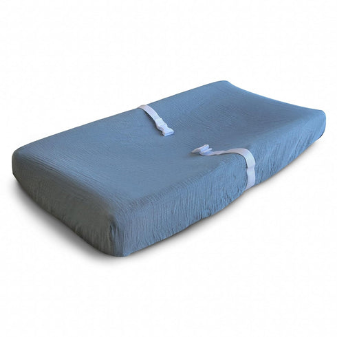 mushie Extra Soft Muslin Fitted Changing Pad Cover (Tradewinds)...
