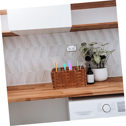 Cutlery Storage Basket Rattan Cutlery Tray Table Trays Flatware Organizer Countertop Utensil Holder for Kitchen Counter Silverware Makeup Organise...