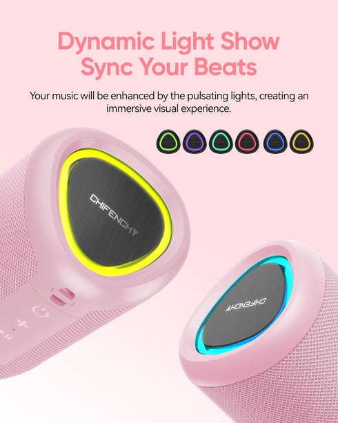 Portable Bluetooth Speaker with Lights,Powerful Crystal Clear Sound,IPX5 Waterproof,All Day Playtime,AUX&TF-Card Input,Bluetooth 5.3,TWS Paring,Sm...