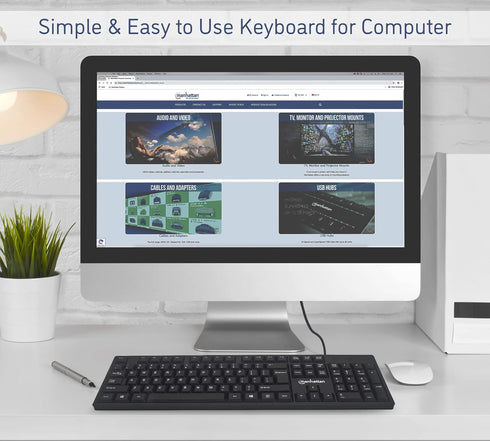 Manhattan Wired Computer Keyboard – Basic Black Keyboard - with 4.5ft USB-A Cable, 104-keys, Foldable Stands - Compatible for Windows, PC, Laptop ...