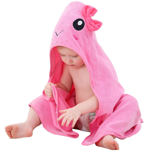 MICHLEY Unisex Baby Animal Hooded Bath Towel Soft Cotton Beach Swimming Washcloth for 0-6T, Pink...