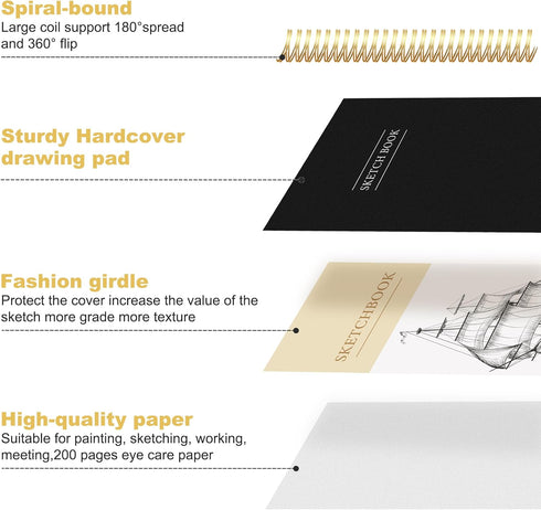 Yoment 5.5" x 8.5" Sketchbook for Drawing Small Spiral Bound Sketch Pad for Kids Hardcover Sketch Book(68lb/100gsm) Artist Drawing Blank Paper Not...