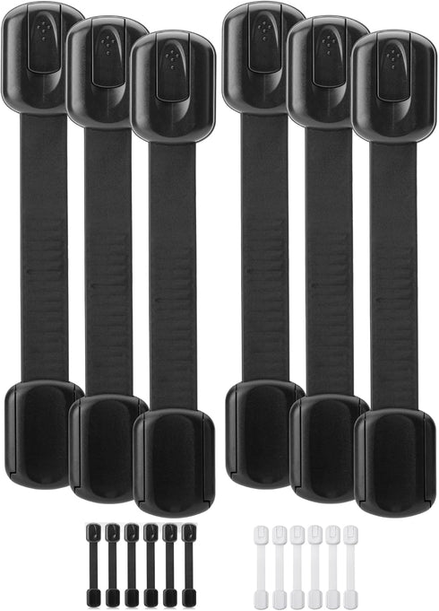 Bates- Child Safety Strap Locks, 6 Pack, Black Baby Cabinet Locks, Toilet Locks Baby Proof, Child Proof Drawer Locks, Cabinet Baby Locks for Cabin...