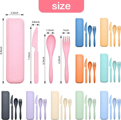 Reusable Travel Utensils Set with Case, 5 Sets Wheat Straw Portable Plastic Fork Spoons Knife Camping Cutlery, Eco-Friendly BPA Free Lunch Tablewa...