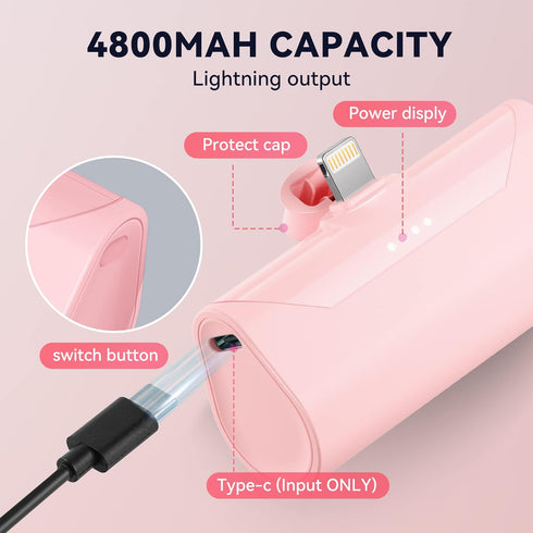 Mini Portable Charger Power Battery Charger 15W 4800mAh Small Portable External Power Bank Fast Charging Cordless Battery Charger for iPhone 14 13...