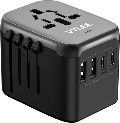 Universal International Power Travel Plug Adapter, 5 in 1 European Travel Plug Adapter W/ 3.5A 2xUSB-A and 2xUSB C Wall Charger and Worldwide AC O...