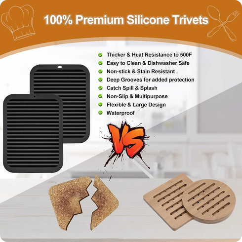 Joyhalo Trivets for Hot Dishes - Hot Pads for Kitchen 9'' x 12'', Silicone Trivets for Hot Pots and Pans, Hot Plates to Protect Table, Quartz Coun...