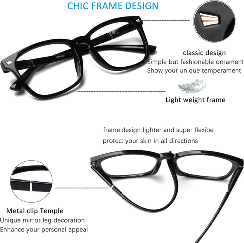 Henotin 4-Pack Blue Light Blocking Reading Glasses Women Men,Spring Hinge Computer Readers,Anti UV Ray Square Nerd Eyeglasses (4 pack Mix Color, 1...
