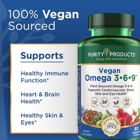 Purity Products Omega 3-6-9 Vegan and Vegetarian Omega Formula - “5 in 1” Essential Fatty Acid Complex - Scientifically Formulated Plant-Based Ome...