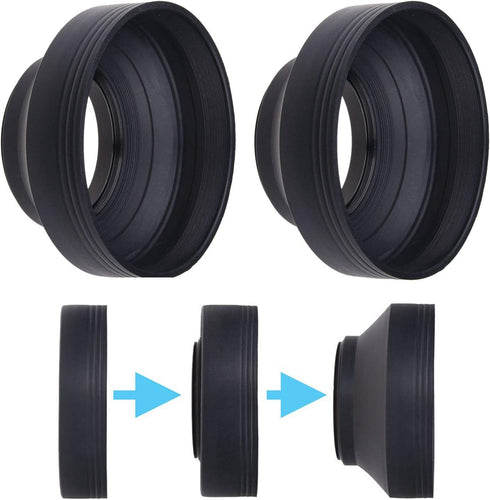 77mm Camera Lens Hood - Rubber - Set of 2 - Collapsible in 3 Steps - Sun Shade/Shield - Reduces Lens Flare and Glare - Blocks Excess Sunlight for ...