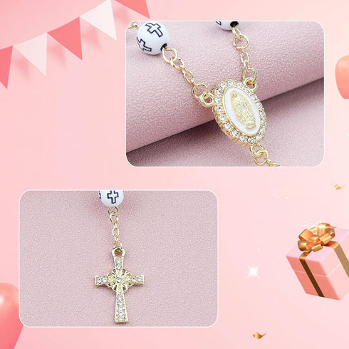 Car Rosary Cross Rearview Mirror Auto Rosary Religious Car Mirror Hanging Accessories Lourdes Medal and Cross for Car Personalized Protection Char...