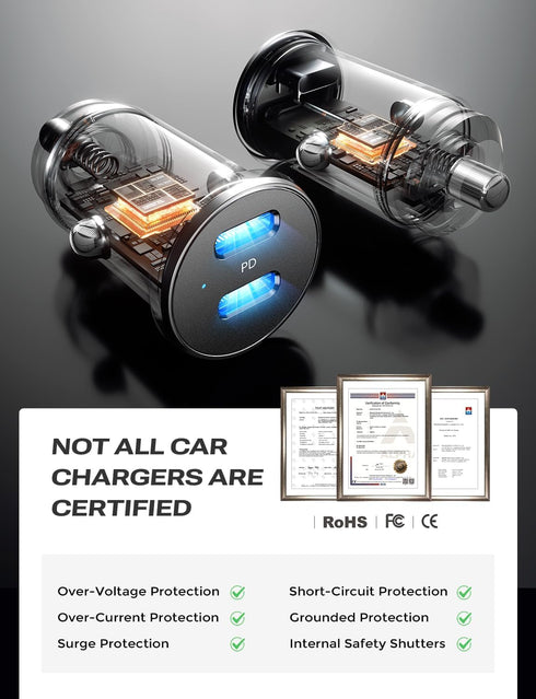LISEN USB C Car Charger Adapter, 60W Dual Port QC 3.0 Type C Adapter, Car Phone Charger Fast Charge USB C Cigarette Lighter Adapter for iPhone 15 ...