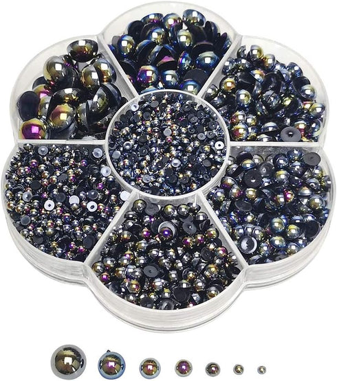 Chenkou Craft 3000PCS 1 Box Black Round Flatback Imitation Half Pearls Bead Loose Beads Gem (Black Half Ball)...
