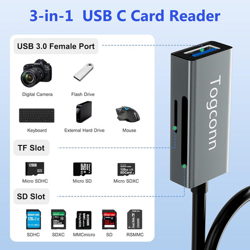 SD Card Reader 3 in 1, SD/TF Card Reader and USB A Female Port, Micro SD Memory Card Adapter, OTG, Camera Reader Multi Port for SD/Micro SD/Micro ...